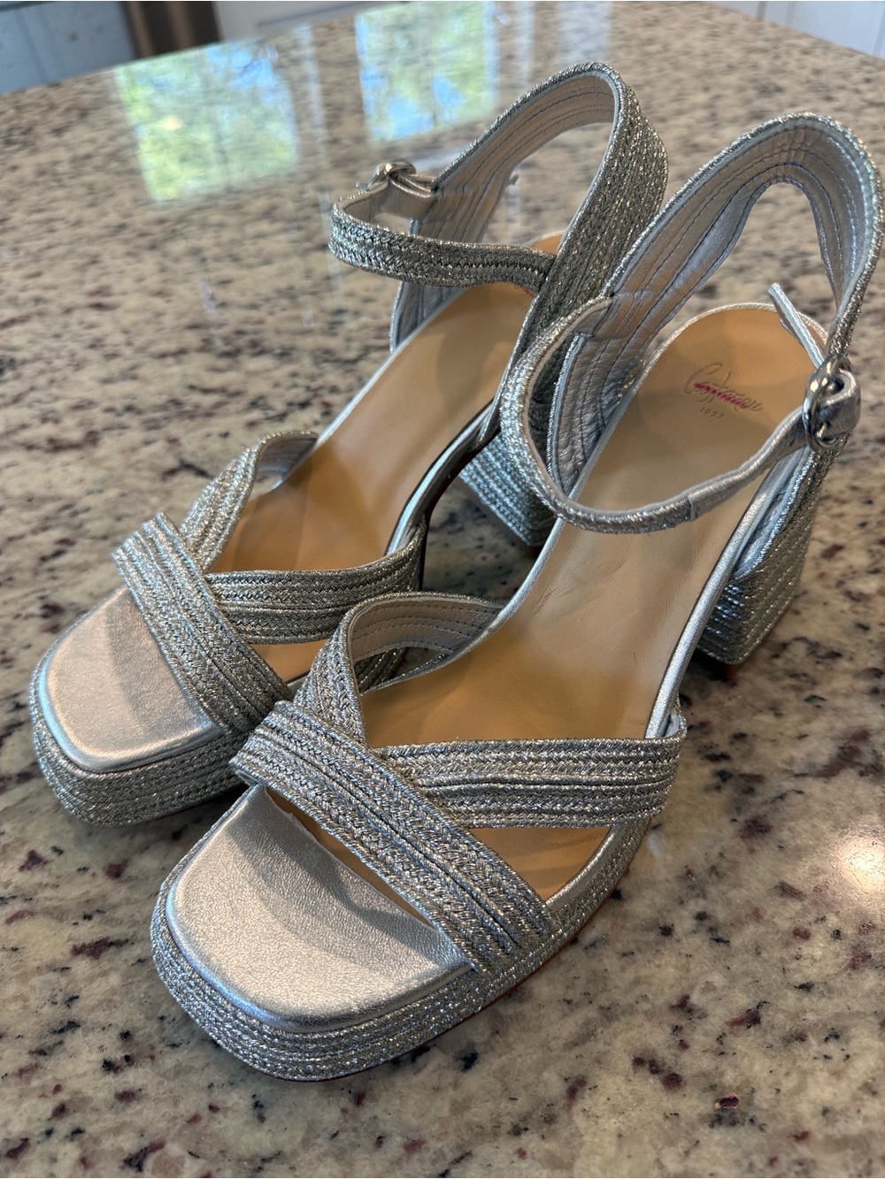Castañer Valle Metallic Braided Platform Sandals Silver Block Heel NWT sz 8